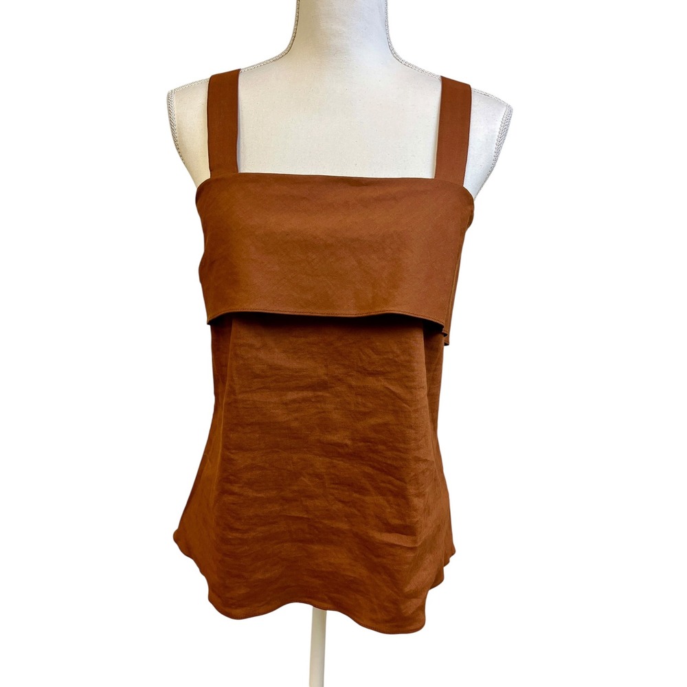 THEORY New Linen Tie Back Tank Top M NWT Cognac Minimalist Chic Hamptons Luxury